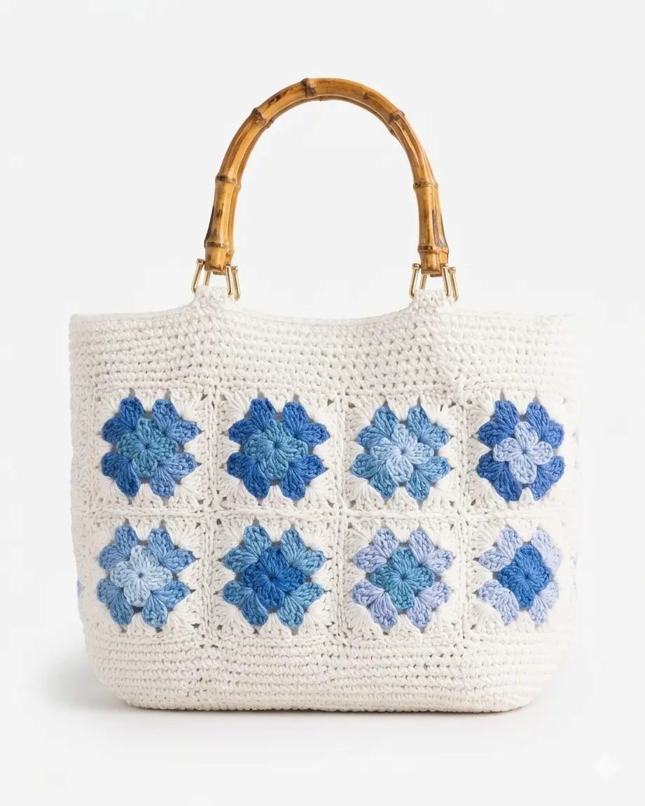 Handmade Crochet Floral Tote Bag