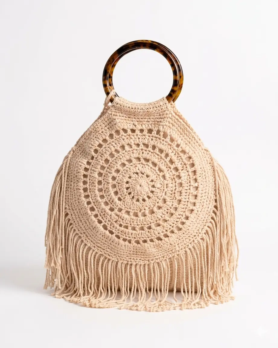 Ivory Mandala Crochet Tote – Tortoiseshell Edition
